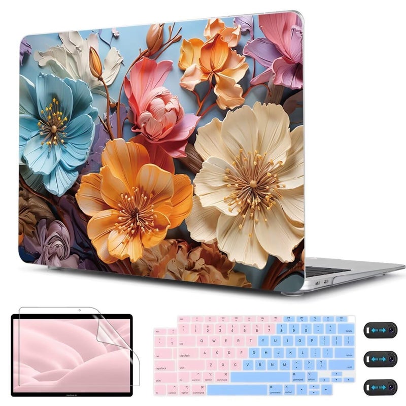CISSOOK Compatible with MacBook Air 13 inch Case 2021 2020-2018 Release M1 A2337 A2179 A1932  Flower Hard Shell Case with Keyboard Cover for MacBook Air 13 Inch with Touch ID  Silk Flowers - Image 1